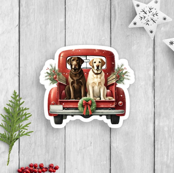 Dogs Holiday Farm Truck Vinyl Sticker