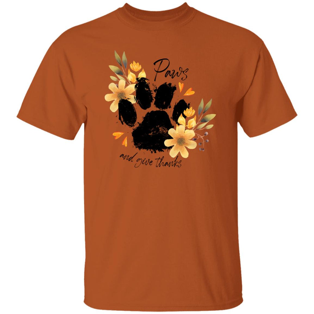 Floral Paws And Give Thanks T-Shirt Texas Orange