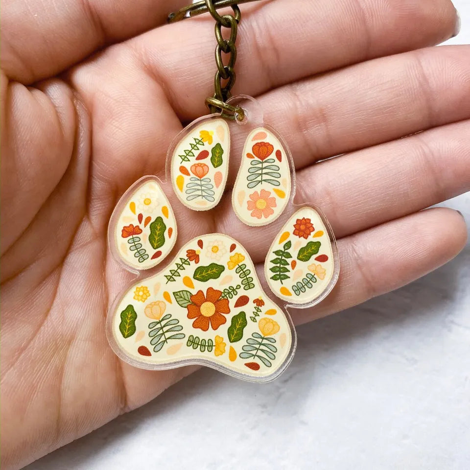 Flowery Paw Print Keychain