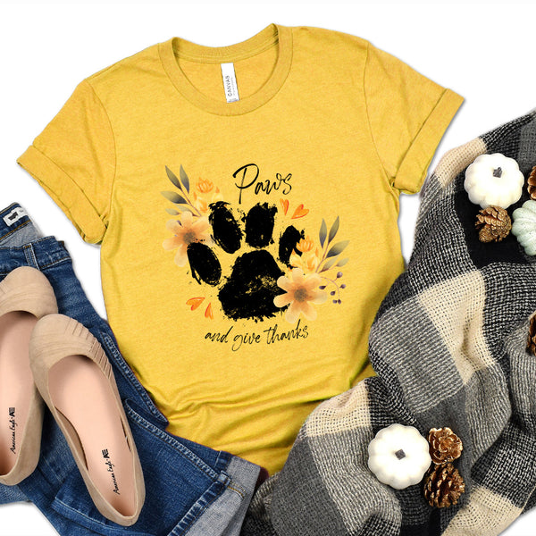 Floral Paws And Give Thanks Premium T-Shirt Yellow