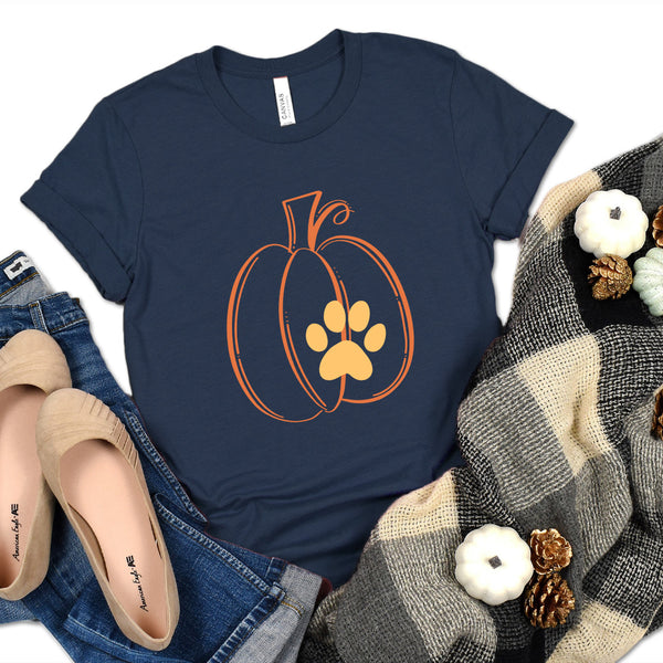 Paw Print Pumpkin Premium T-Shirt Navy Blue