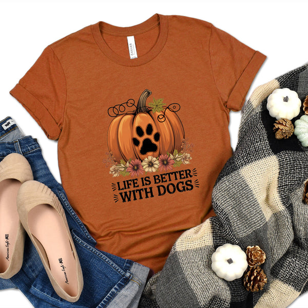 Life Is Better With Dogs Pumpkin Paw Premium T-Shirt Texas Orange