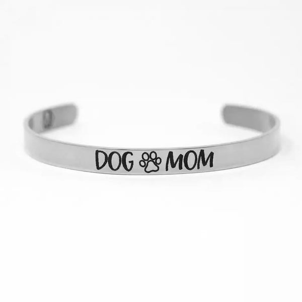 Stainless Steel Dog Mom Cuff Bracelet